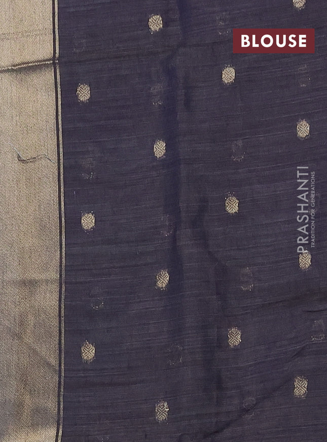 Munga cotton saree pastel green and navy blue with thread woven floral buttas in borderless style