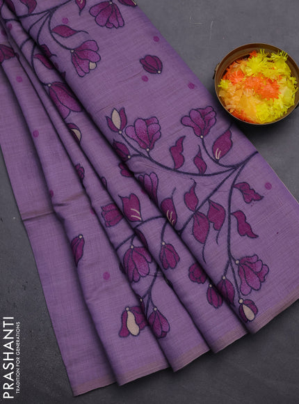 Munga cotton saree lavender and purple with thread woven floral buttas in borderless style
