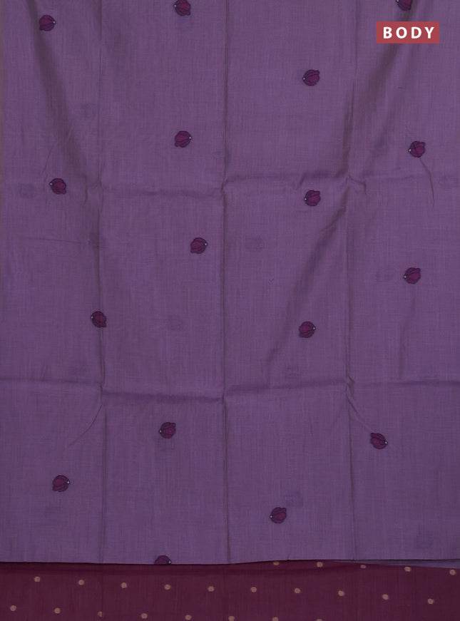 Munga cotton saree lavender and purple with thread woven floral buttas in borderless style
