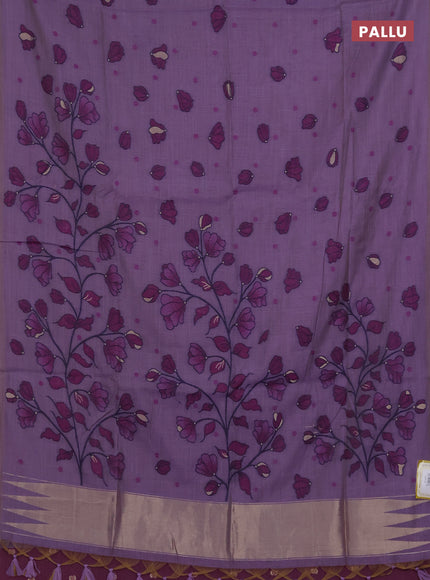 Munga cotton saree lavender and purple with thread woven floral buttas in borderless style