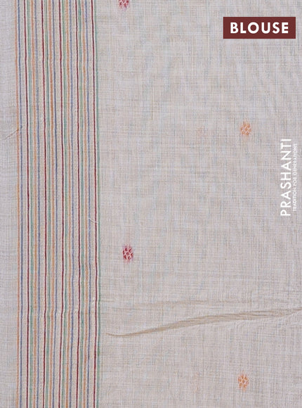 Munga cotton saree beige and green with thread woven floral buttas and thread weaving pallu