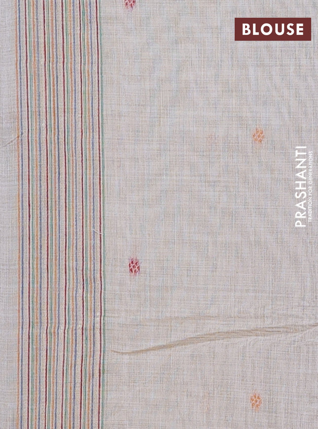 Munga cotton saree beige and green with thread woven floral buttas and thread weaving pallu