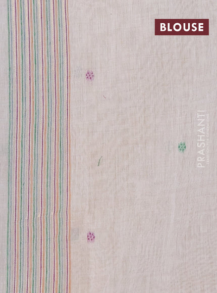 Munga cotton saree beige and purple with thread woven floral buttas and thread weaving pallu