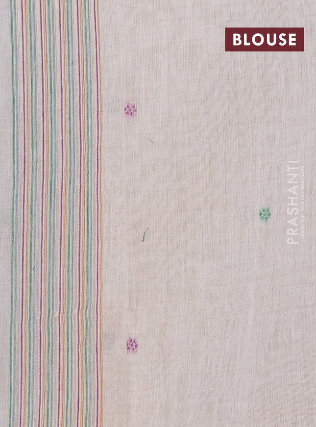 Munga cotton saree beige and purple with thread woven floral buttas and thread weaving pallu