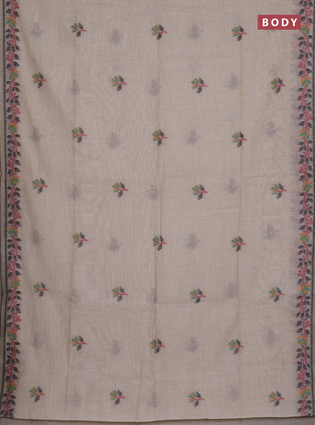 Munga cotton saree beige and maroon with thread woven floral buttas and thread weaving pallu