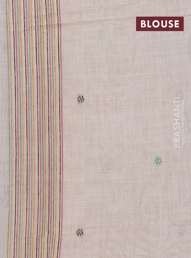 Munga cotton saree beige and maroon with thread woven floral buttas and thread weaving pallu