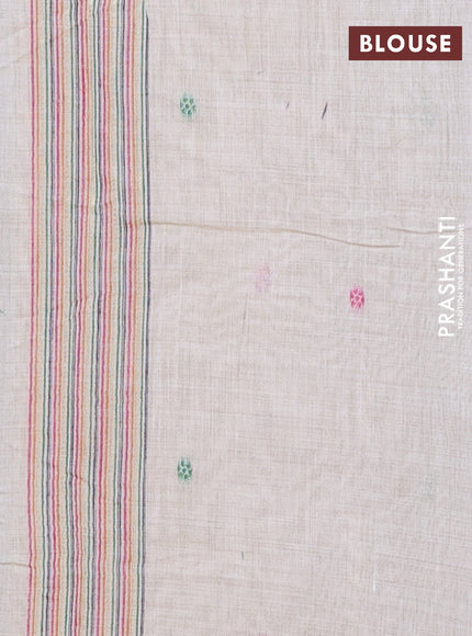 Munga cotton saree beige and green with thread woven floral buttas and thread weaving pallu