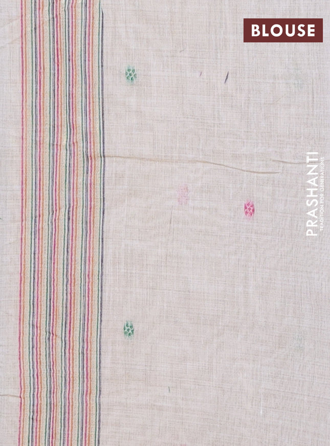 Munga cotton saree beige and green with thread woven floral buttas and thread weaving pallu