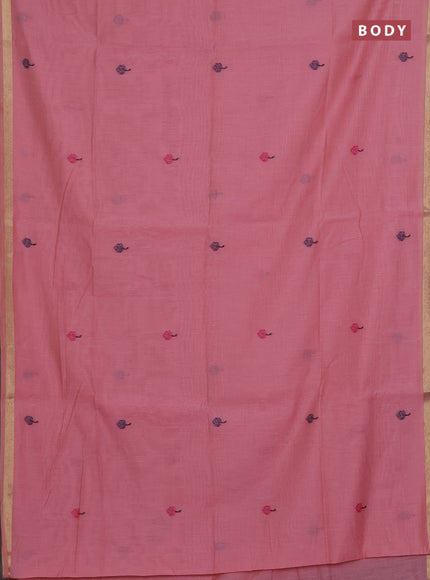 Munga cotton saree peach pink with thread woven floral buttas and pichwai weaving pallu
