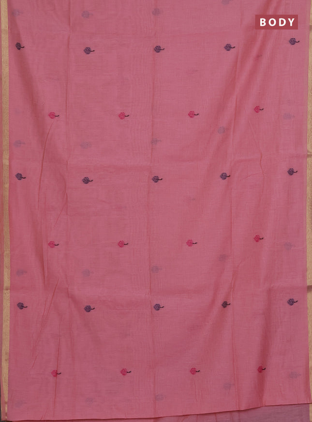 Munga cotton saree peach pink with thread woven floral buttas and pichwai weaving pallu