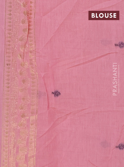 Munga cotton saree peach pink with thread woven floral buttas and pichwai weaving pallu
