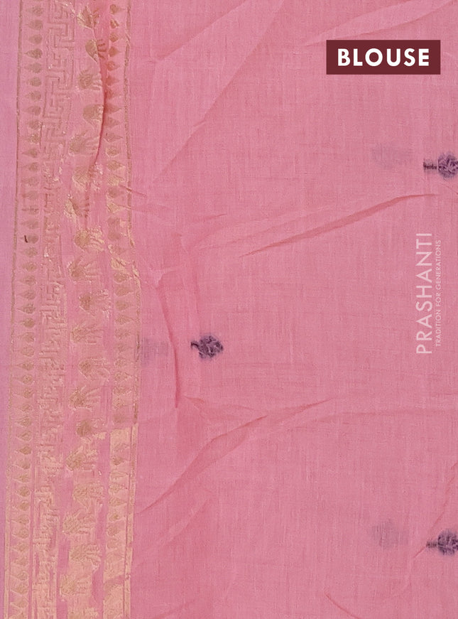 Munga cotton saree peach pink with thread woven floral buttas and pichwai weaving pallu