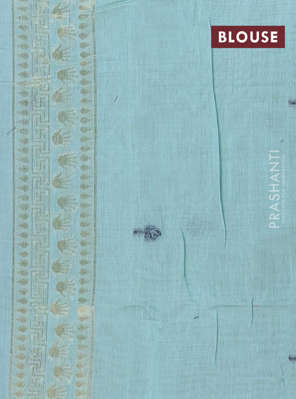 Munga cotton saree teal blue with thread woven floral buttas and pichwai weaving pallu