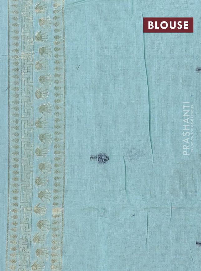 Munga cotton saree teal blue with thread woven floral buttas and pichwai weaving pallu