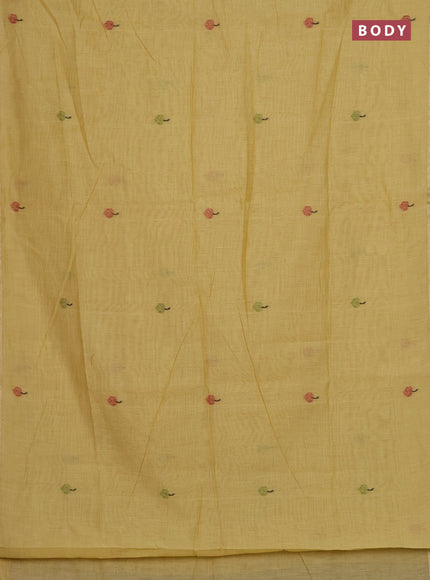 Munga cotton saree pale yellow with thread woven floral buttas and pichwai weaving pallu