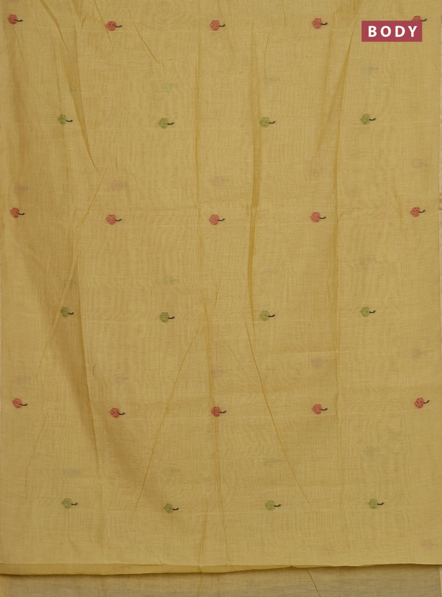 Munga cotton saree pale yellow with thread woven floral buttas and pichwai weaving pallu