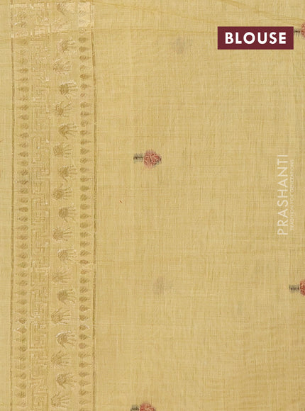 Munga cotton saree pale yellow with thread woven floral buttas and pichwai weaving pallu