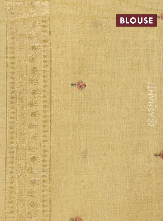Munga cotton saree pale yellow with thread woven floral buttas and pichwai weaving pallu