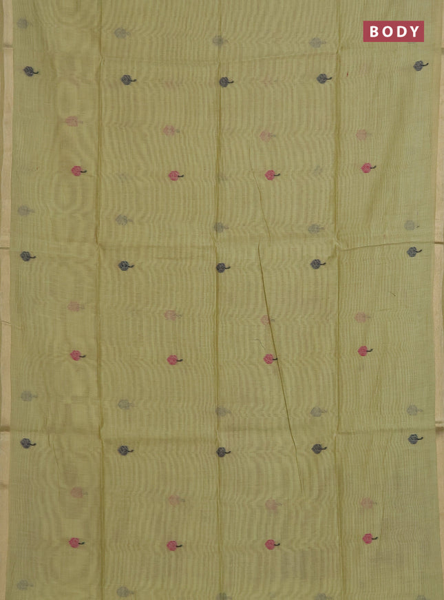 Munga cotton saree pista green with thread woven floral buttas and pichwai weaving pallu