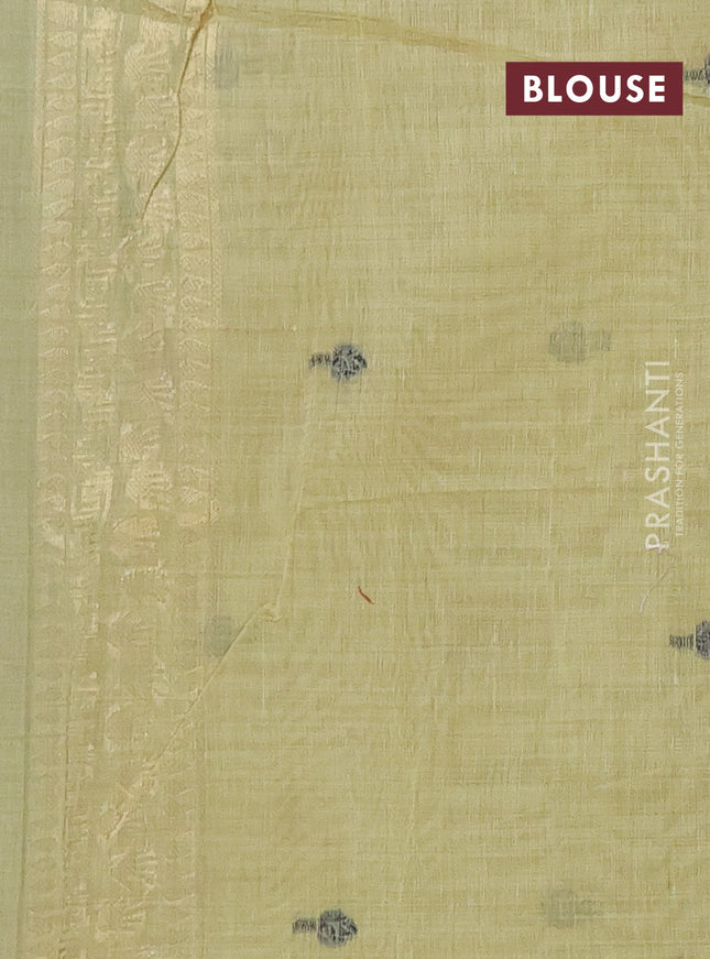 Munga cotton saree pista green with thread woven floral buttas and pichwai weaving pallu