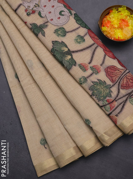 Munga cotton saree sandal with thread woven floral buttas and pichwai weaving pallu