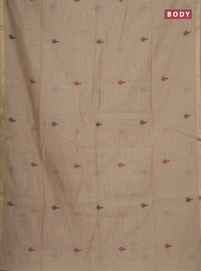 Munga cotton saree sandal with thread woven floral buttas and pichwai weaving pallu