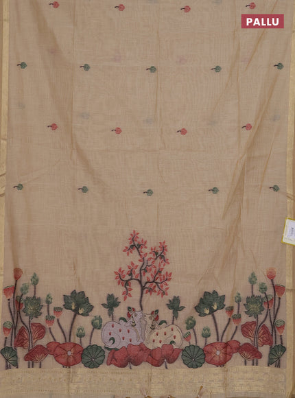 Munga cotton saree sandal with thread woven floral buttas and pichwai weaving pallu