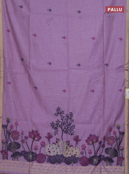 Munga cotton saree lavender with thread woven floral buttas and pichwai weaving pallu