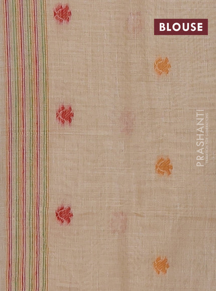 Munga cotton saree beige with thread woven floral buttas and thread weaving pallu