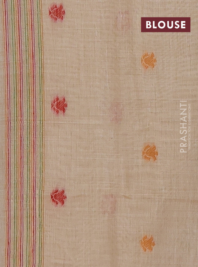 Munga cotton saree beige with thread woven floral buttas and thread weaving pallu