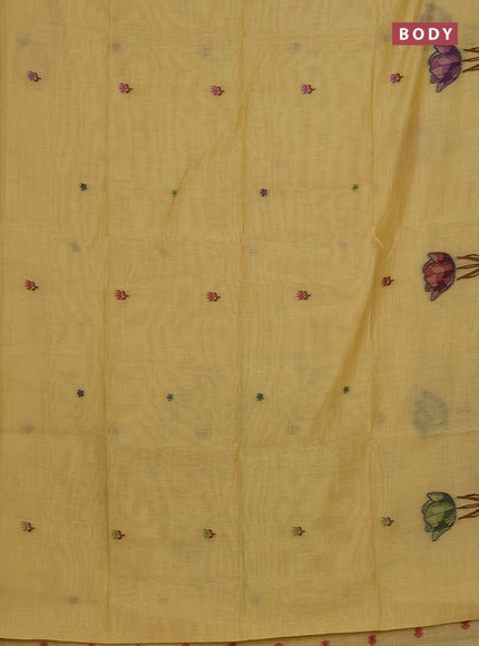 Munga cotton saree yellow with thread woven floral buttas and thread weaving pallu