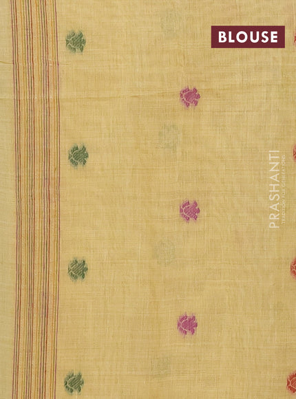Munga cotton saree yellow with thread woven floral buttas and thread weaving pallu