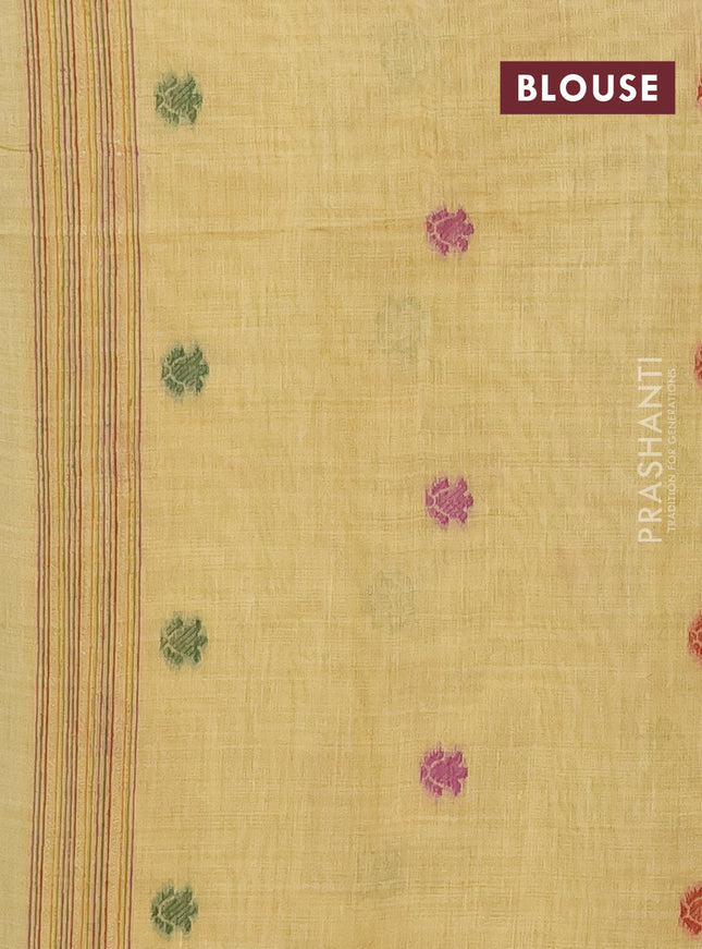 Munga cotton saree yellow with thread woven floral buttas and thread weaving pallu