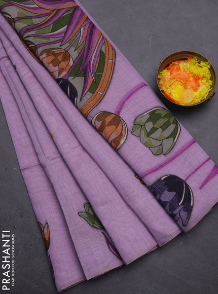 Munga cotton saree lavender with thread woven floral buttas and thread weaving pallu