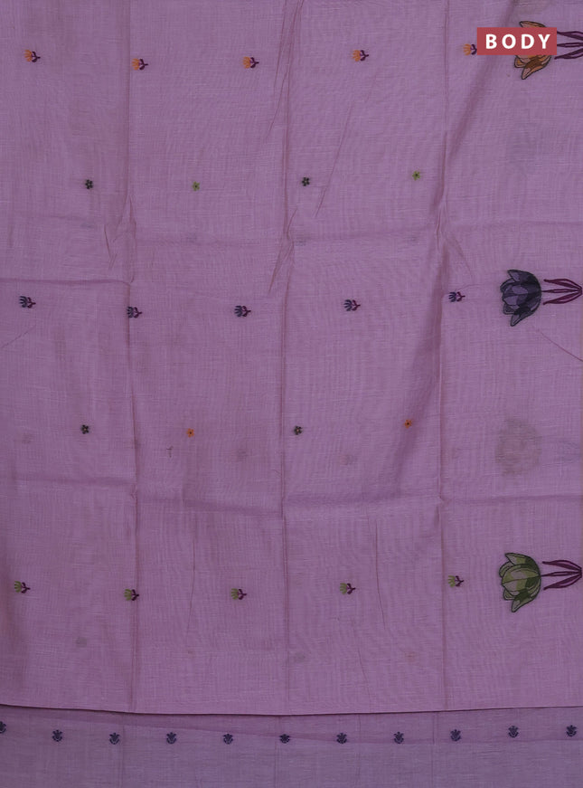 Munga cotton saree lavender with thread woven floral buttas and thread weaving pallu