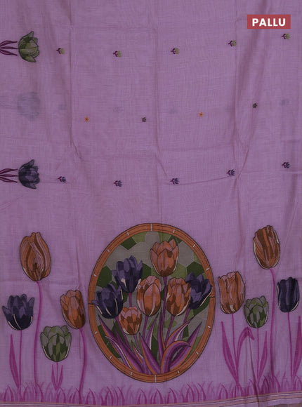 Munga cotton saree lavender with thread woven floral buttas and thread weaving pallu