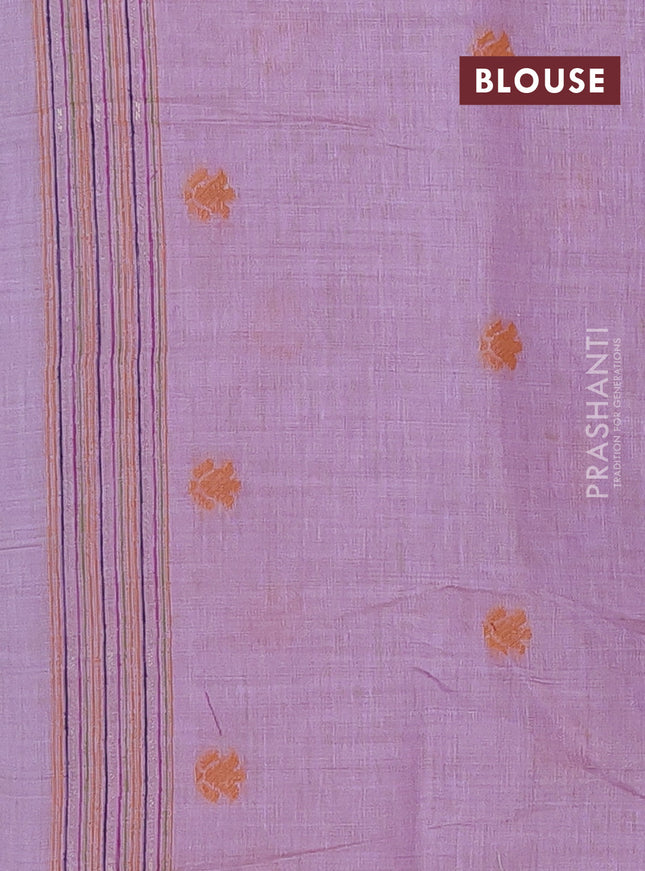 Munga cotton saree lavender with thread woven floral buttas and thread weaving pallu
