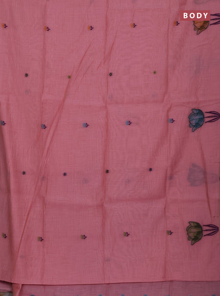 Munga cotton saree peach pink with thread woven floral buttas and thread weaving pallu