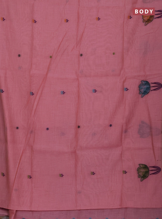 Munga cotton saree peach pink with thread woven floral buttas and thread weaving pallu