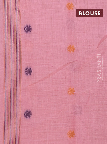 Munga cotton saree peach pink with thread woven floral buttas and thread weaving pallu