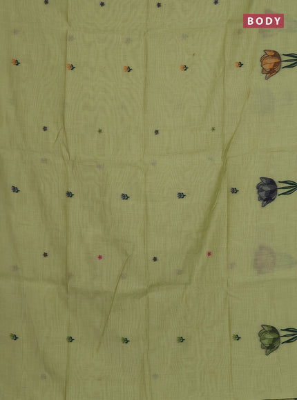 Munga cotton saree pista green with thread woven floral buttas and thread weaving pallu