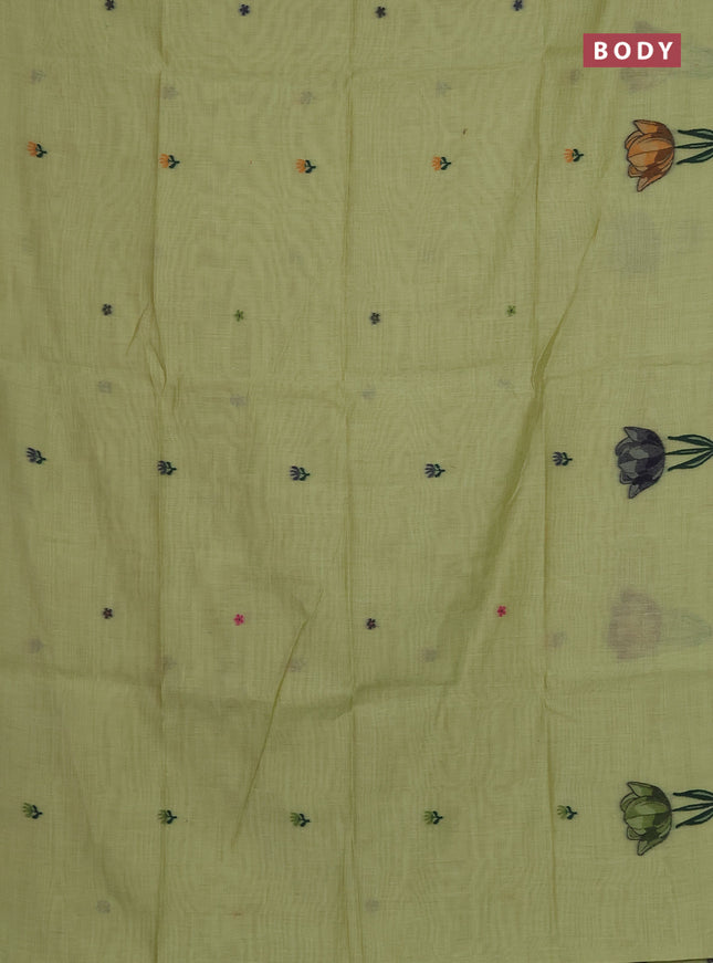 Munga cotton saree pista green with thread woven floral buttas and thread weaving pallu