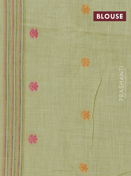 Munga cotton saree pista green with thread woven floral buttas and thread weaving pallu