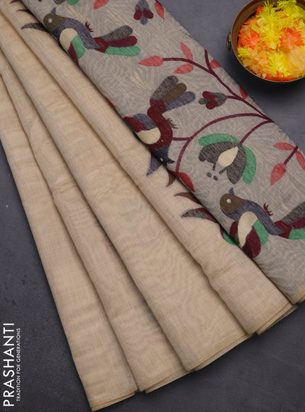 Munga cotton saree sandal with thread woven floral buttas and thread weaving pallu