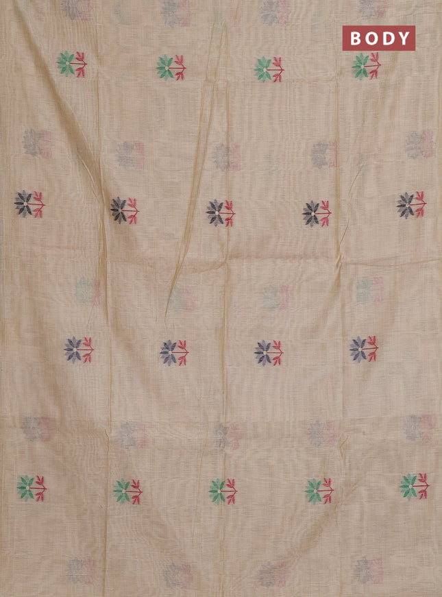 Munga cotton saree sandal with thread woven floral buttas and thread weaving pallu