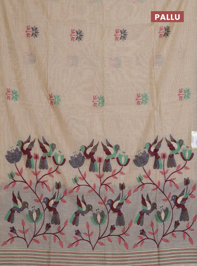 Munga cotton saree sandal with thread woven floral buttas and thread weaving pallu