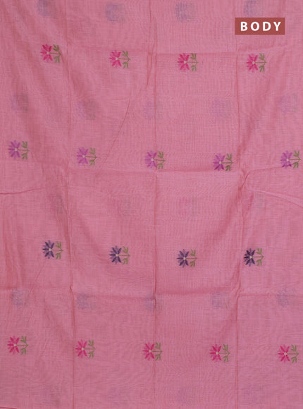 Munga cotton saree peach pink with thread woven floral buttas and thread weaving pallu