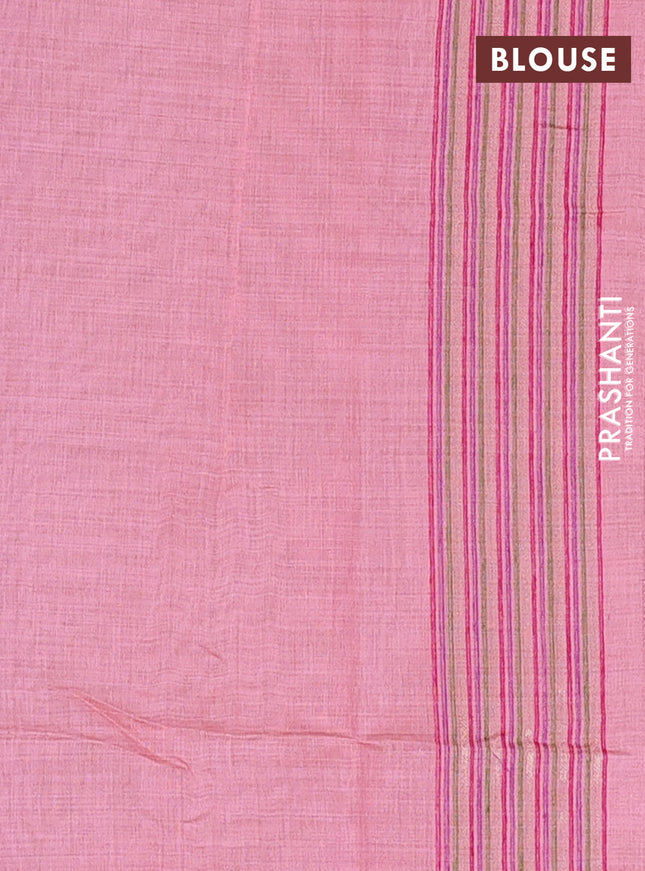 Munga cotton saree peach pink with thread woven floral buttas and thread weaving pallu