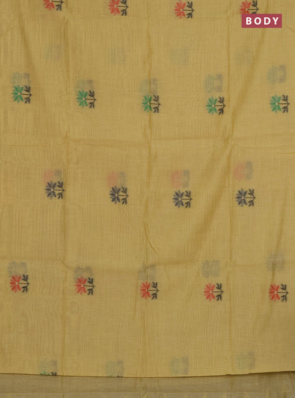 Munga cotton saree yellow with thread woven floral buttas and thread weaving pallu