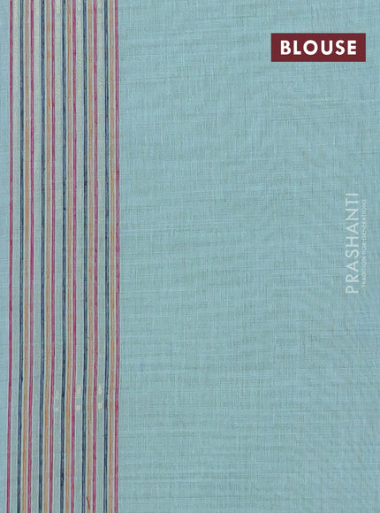 Munga cotton saree teal blue with thread woven floral buttas and thread weaving pallu